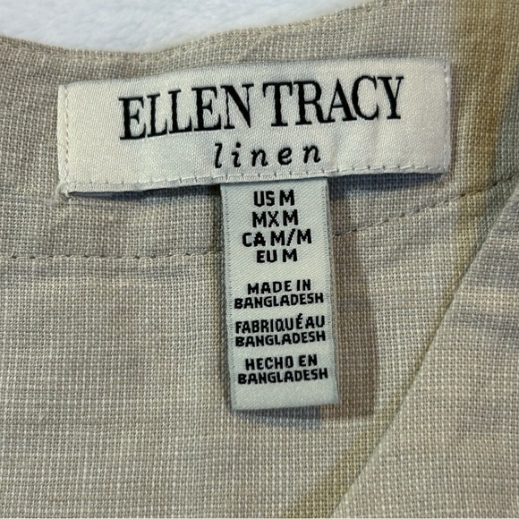 Ellen Tracy Linen Tunic Button Back Top Tan Size Medium - Picture 9 of 10
